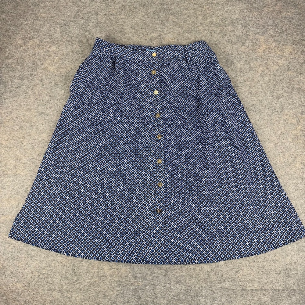 Draper James RSVP Button Front Midi Skirt Geometric Lined Stretch Womens Large L